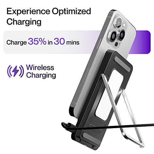 Ambrane 15W Wireless Charger with Stand | Fast Charging Pad with Digital Display & Alarm for iPhone 14/13/12, Galaxy S23/S22/S21, AirPods with Attached Cable, Phone Holder (Powerpod Pro, Black) - Image 2