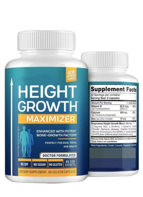 Growth Capsules to Grow Taller Height Growth Maximizer With Calcium For Bone Strength Made in USA Natural Get Taller Supplement to Increase Bone Growth Free of Growth Hormone