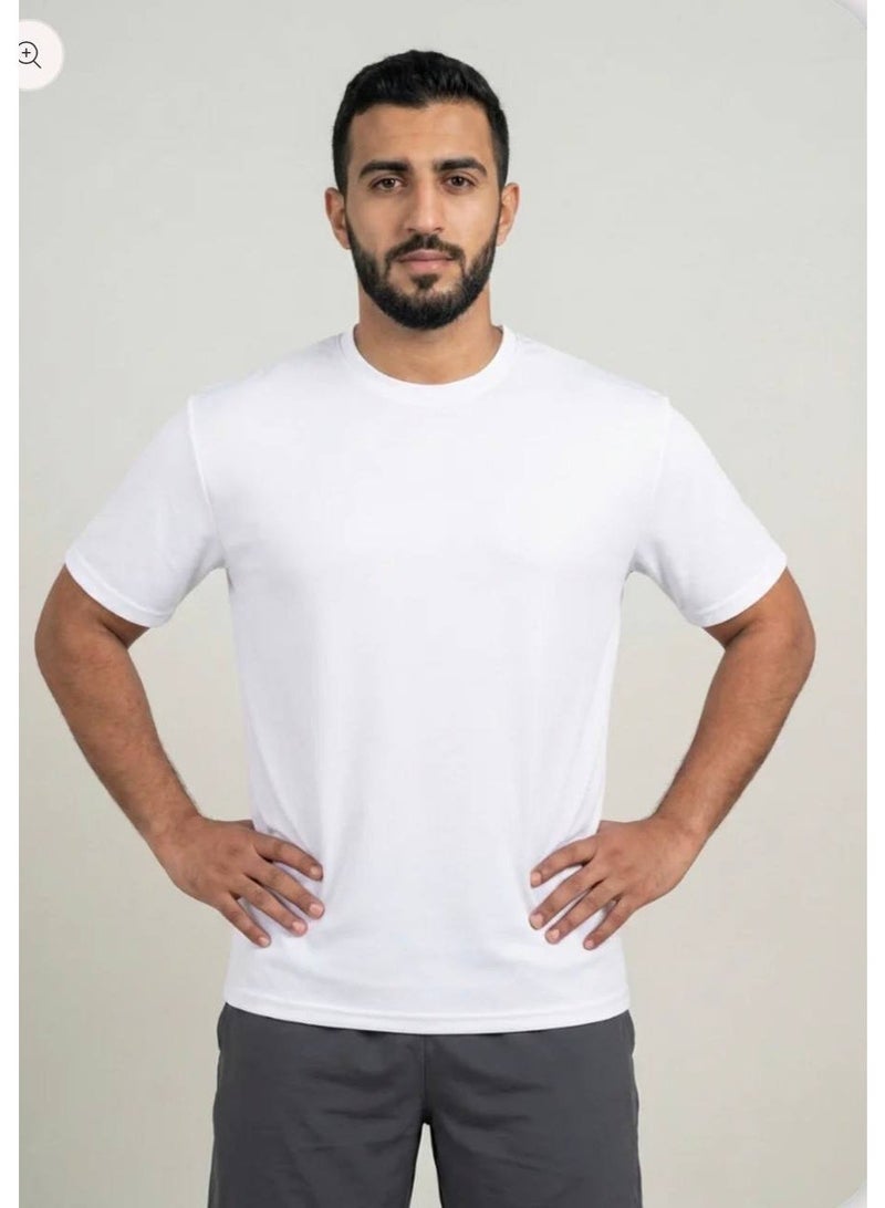 aegis store AEGIS Men’s Premium White Workout T-Shirt - Breathable Quick-Dry Fabric, Crew Neck, Short Sleeve, Regular Fit - Image 1