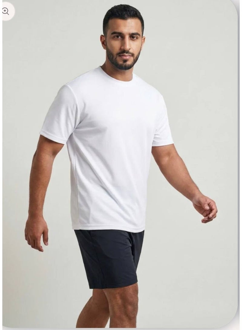 aegis store AEGIS Men’s Premium White Workout T-Shirt - Breathable Quick-Dry Fabric, Crew Neck, Short Sleeve, Regular Fit - Image 2