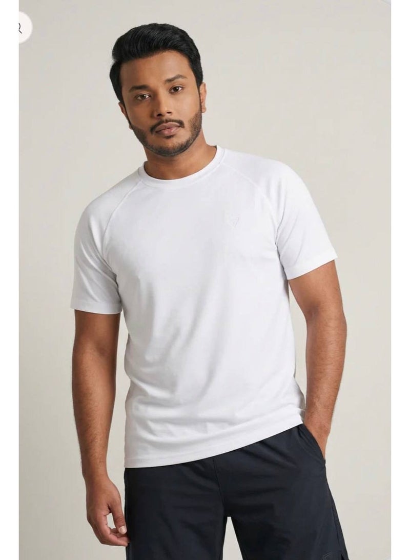 aegis store AEGIS Men’s Premium White Workout T-Shirt - Breathable Quick-Dry Fabric, Crew Neck, Short Sleeve, Regular Fit - Image 4