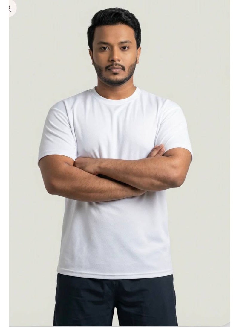 aegis store AEGIS Men’s Premium White Workout T-Shirt - Breathable Quick-Dry Fabric, Crew Neck, Short Sleeve, Regular Fit - Image 5