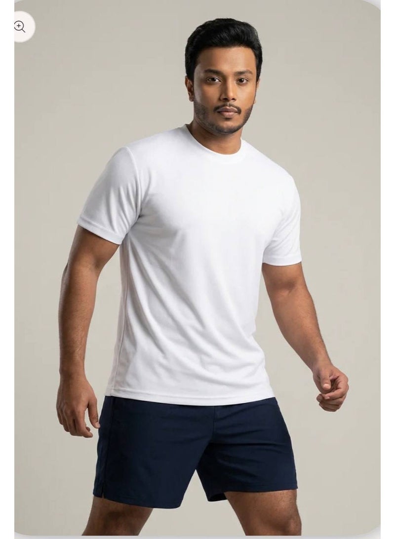 aegis store AEGIS Men’s Premium White Workout T-Shirt - Breathable Quick-Dry Fabric, Crew Neck, Short Sleeve, Regular Fit - Image 3