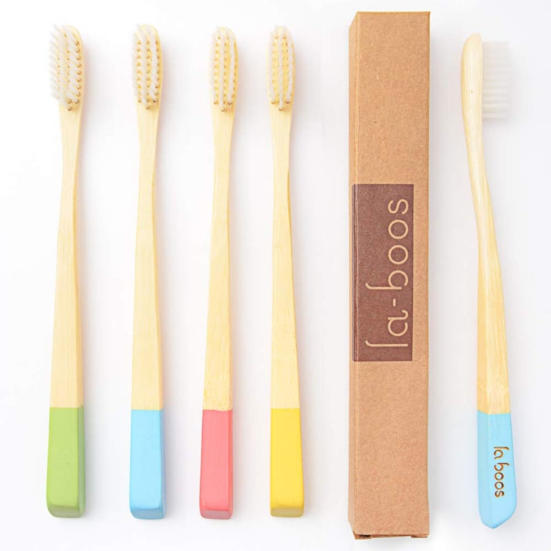 laboos Best Nature Manual Color Bamboo Toothbrush New Extra Soft Compact Bristle ToothbrushBest Biodegradable Toothbrush for Gingivitis and Sensitive Teeth 4 PCS