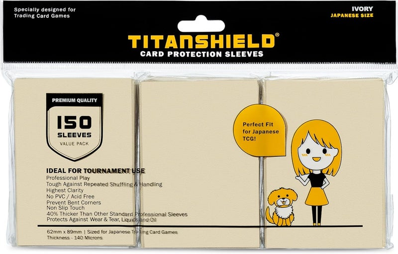 TitanShield (150 Sleeve) Colored Small Japanese Sized Trading Card Sleeves Deck Protector for Yu-Gi-Oh, Cardfight!! Vanguard & More (Ivory) - Image 1
