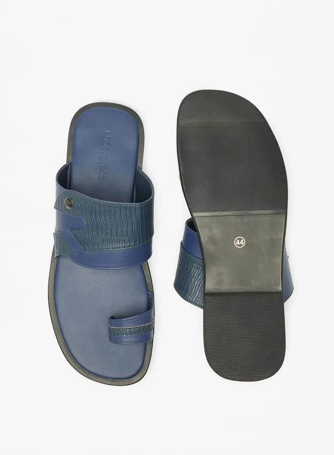 shoexpress Textured Slip-On Arabic Sandals with Toe Loop Detail