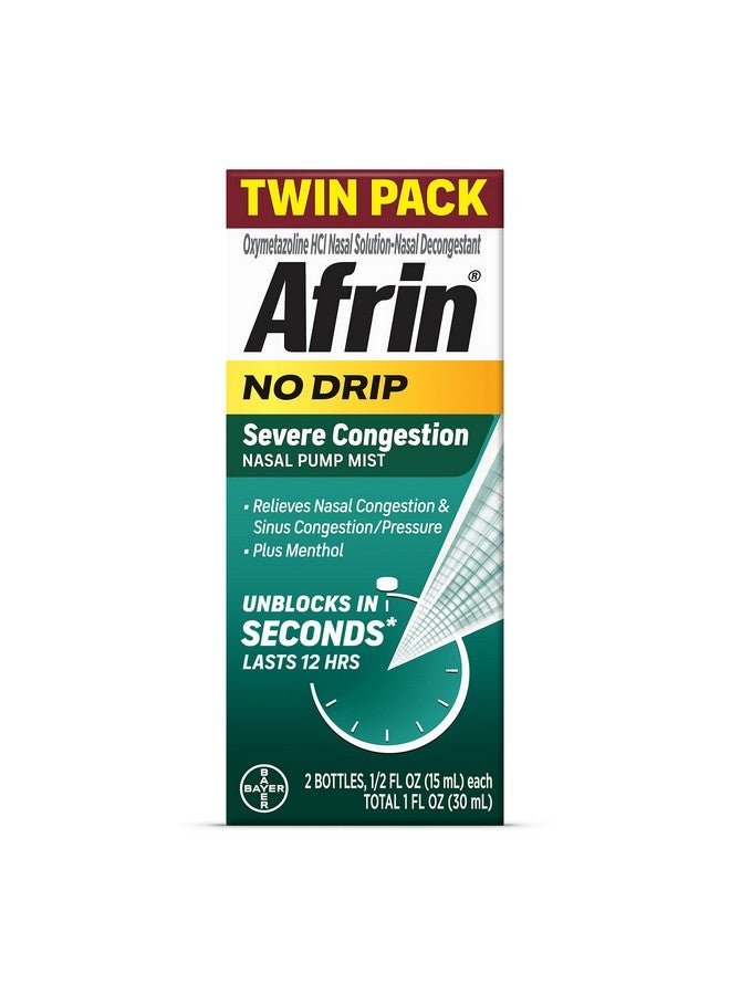 Afrin No Drip Severe Congestion Maximum Strength Nasal Spray - 12 Hour Nasal Spray Relief For Nose Congestion, Nasal Swelling, And Allergies - 2 X 0.5 Fl Oz Bottles - Pack Of 1 - Image 1