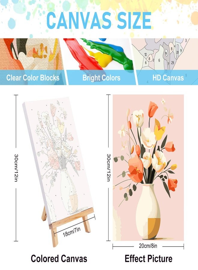 Offito 4 Pack Framed Paint by Numbers Kit for Adults Beginners with Wooden Easel, Flowers Easy Paint by Number Kit with Frame, Watercolor Adult Paint by Number Framed Canvas (8 * 12 Inch) - Image 3