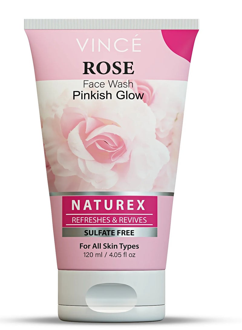 فينس غسول الوجه بالورد - توهج وردي - تنظيف عميق وترطيب - يعزز لون البشرة، ويزيل الأوساخ والشوائب، ويعزز التوهج الطبيعي، ويترك البشرة ناعمة ومغذية - خالٍ من الكبريتات، 120 مل - Image 1