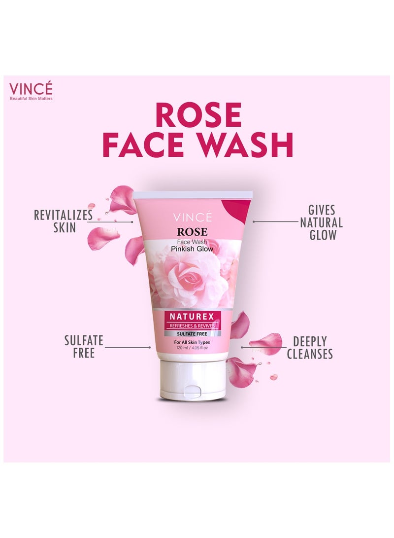 فينس غسول الوجه بالورد - توهج وردي - تنظيف عميق وترطيب - يعزز لون البشرة، ويزيل الأوساخ والشوائب، ويعزز التوهج الطبيعي، ويترك البشرة ناعمة ومغذية - خالٍ من الكبريتات، 120 مل - Image 3
