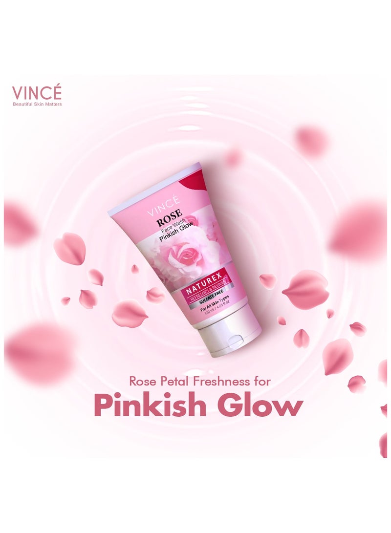 فينس غسول الوجه بالورد - توهج وردي - تنظيف عميق وترطيب - يعزز لون البشرة، ويزيل الأوساخ والشوائب، ويعزز التوهج الطبيعي، ويترك البشرة ناعمة ومغذية - خالٍ من الكبريتات، 120 مل - Image 4