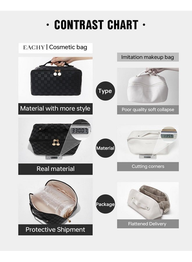 EACHY Travel Makeup Bag, Large Capacity Cosmetic Bags for Women, Waterproof Portable Open Flat Toiletry Bag Make up Bag with Divider and Handle, Gifts for Women (LD-Black, Large) - Image 3