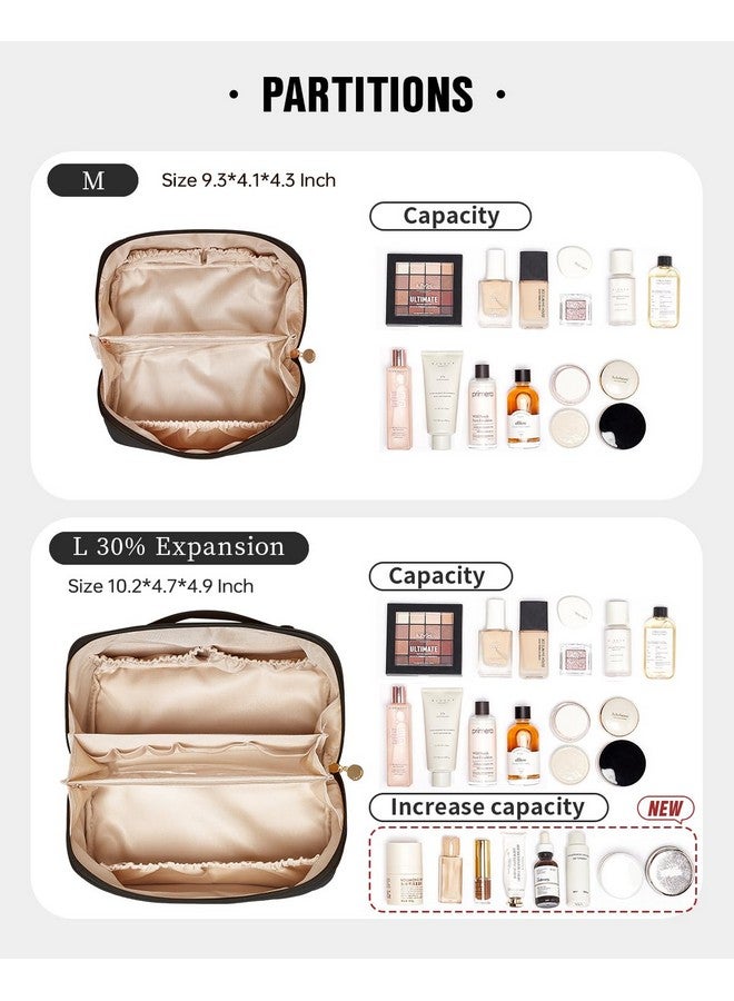 EACHY Travel Makeup Bag, Large Capacity Cosmetic Bags for Women, Waterproof Portable Open Flat Toiletry Bag Make up Bag with Divider and Handle, Gifts for Women (LD-Black, Large) - Image 2