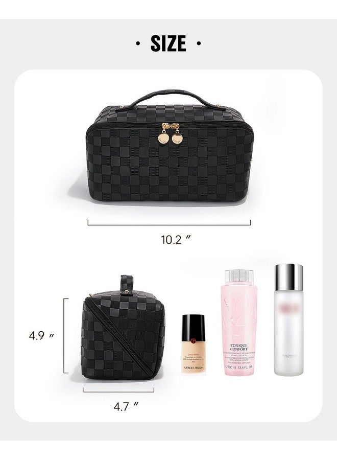 EACHY Travel Makeup Bag, Large Capacity Cosmetic Bags for Women, Waterproof Portable Open Flat Toiletry Bag Make up Bag with Divider and Handle, Gifts for Women (LD-Black, Large) - Image 4