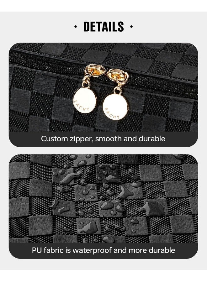 EACHY Travel Makeup Bag, Large Capacity Cosmetic Bags for Women, Waterproof Portable Open Flat Toiletry Bag Make up Bag with Divider and Handle, Gifts for Women (LD-Black, Large) - Image 5