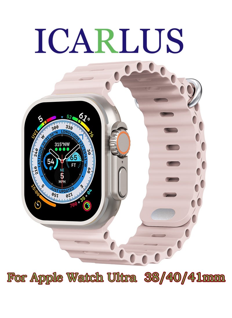 ICARLUS - Ocean Band Compatible with Apple Watch Ultra Band 41/40/38mm Men Women, Soft Silicone Sport Band Replacement Strap for Apple Watch Ultra2/Ultra iWatch Series 9 8 7 SE 6 5 4 3 2 1 Light Pink - Image 1