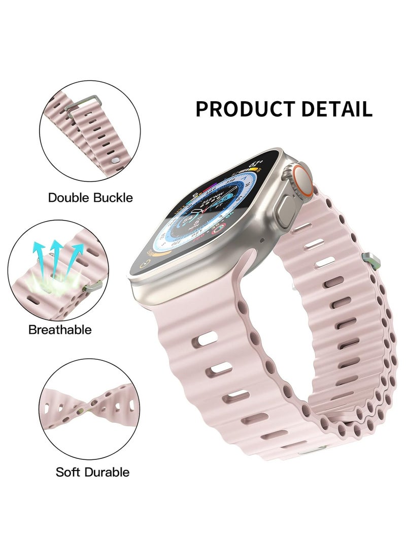 ICARLUS - Ocean Band Compatible with Apple Watch Ultra Band 41/40/38mm Men Women, Soft Silicone Sport Band Replacement Strap for Apple Watch Ultra2/Ultra iWatch Series 9 8 7 SE 6 5 4 3 2 1 Light Pink - Image 1