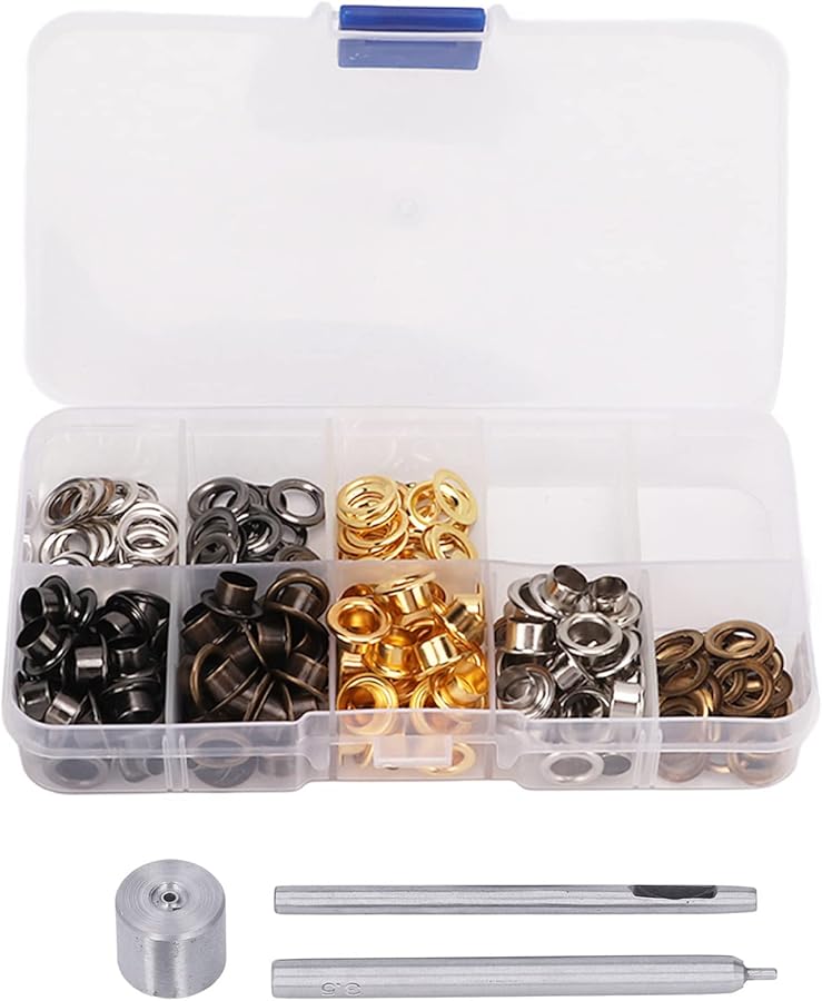 DIY Grommet Tool Kit with 320 Metal Eyelets Hole Punch Base Storage Box for Clothing Bags - Image 2