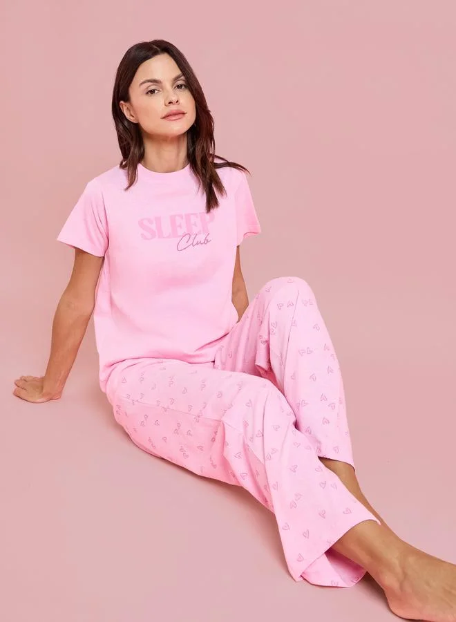Styli Pack of 3 - Pink Graphic Print T-Shirt, Shorts and Pyjama Set