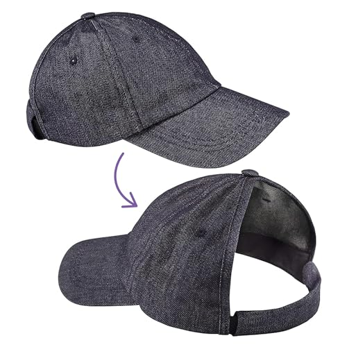 Curl Keeper Badazz Backless Curl Cap, Denim Blue - Open-Back Ponytail Hat Designed for Curly Hair - Flexible Cap Perfect for Natural Curly Hair, Messy Buns & Ponytails - Image 1