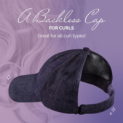 Curl Keeper Badazz Backless Curl Cap, Denim Blue - Open-Back Ponytail Hat Designed for Curly Hair - Flexible Cap Perfect for Natural Curly Hair, Messy Buns & Ponytails - Image 2