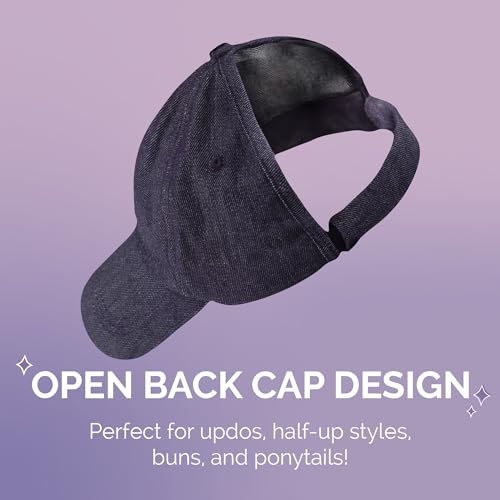 Curl Keeper Badazz Backless Curl Cap, Denim Blue - Open-Back Ponytail Hat Designed for Curly Hair - Flexible Cap Perfect for Natural Curly Hair, Messy Buns & Ponytails - Image 4