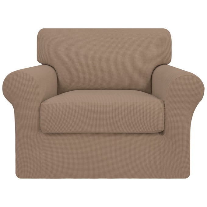 EASYGOING 2 PIECES STRETCH COUCH COVER SOFA COVER FOR DOGS WASHABLE SOFA SLIPCOVER FOR SEPARATE CUSHION COUCH SPANDEX JACQUARD FABRIC ELASTIC FURNITURE PROTECTOR FOR PETS KIDS CAMEL CHAIR