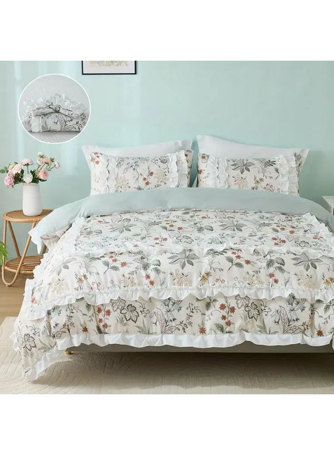 3pcs December 80G Polyester White Base Multicolor Floral Plant Duvet Cover Set With Three Rings White Ruffle Trim Bedding Three Piece Set 1 Duvet Cover 2 Pillowcases American Country Style Ten Sizes Botanical Print Elegant Polychrome - Image 1