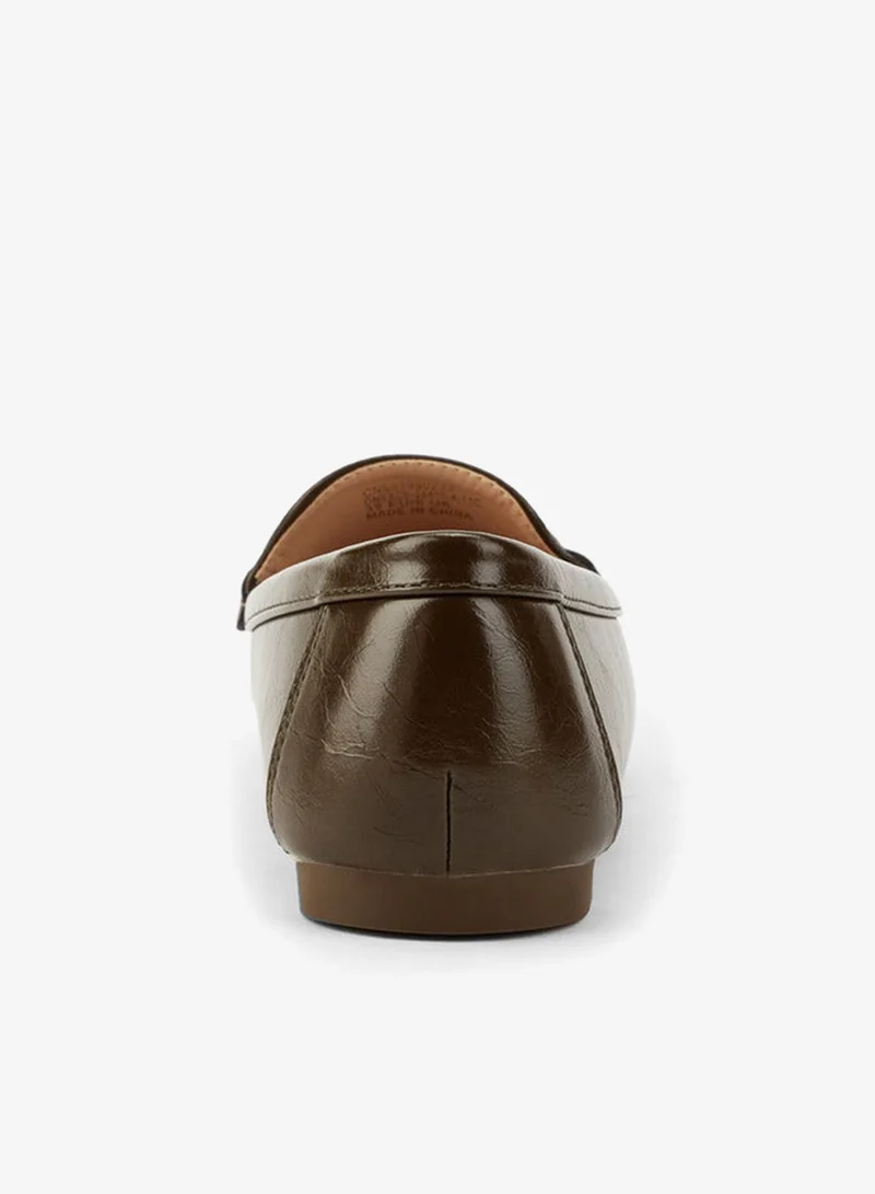 Flora Bella By Shoexpress OLIVE Solid Slip-On Loafers with Metallic Accent for Women | Best Price UAE