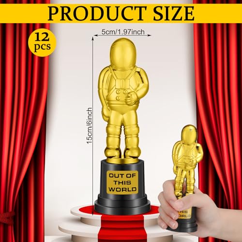Blulu 24 Pcs Gold Astronaut Trophy Bulk Plastic Winner Trophy Award for Space Knowledge Contest Space Theme Birthday Party Competitions Prize - Image 3