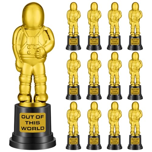 Blulu 24 Pcs Gold Astronaut Trophy Bulk Plastic Winner Trophy Award for Space Knowledge Contest Space Theme Birthday Party Competitions Prize - Image 1
