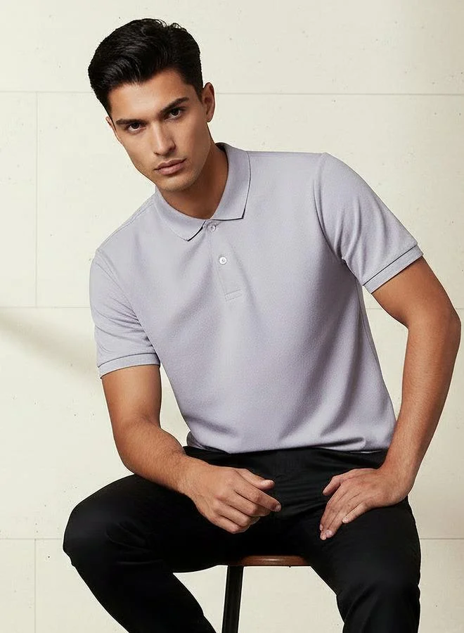 سبلاش فيڤ Men Short Sleeves Textured Pique Polo T-shirt
