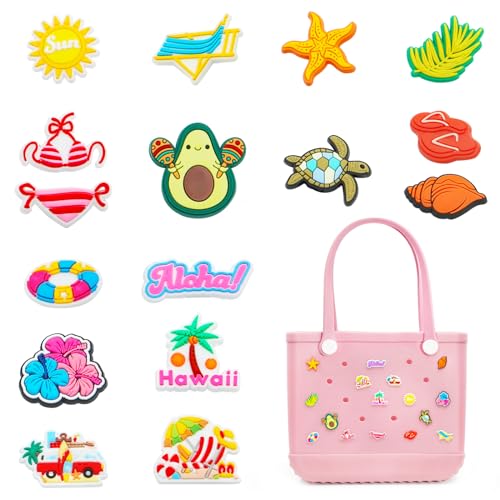 QTKJ 16 Pcs Accessories for Bogg Bag, Rubber Summer Decoration for Bogg Bag Charms, Compatible with Women Rubber Beach Bag Tote Handbag - Image 1