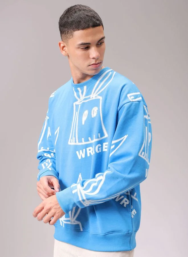 The Indian Garage Co Men Oversized Abstract Crew Neck Overhead Sweatshirt