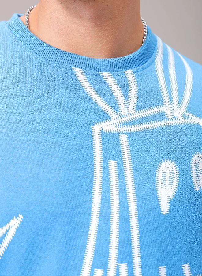 The Indian Garage Co Men Oversized Abstract Crew Neck Overhead Sweatshirt
