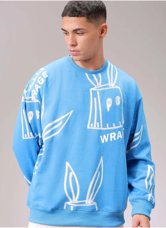 شركة المرآب الهندية Men Oversized Abstract Crew Neck Overhead Sweatshirt