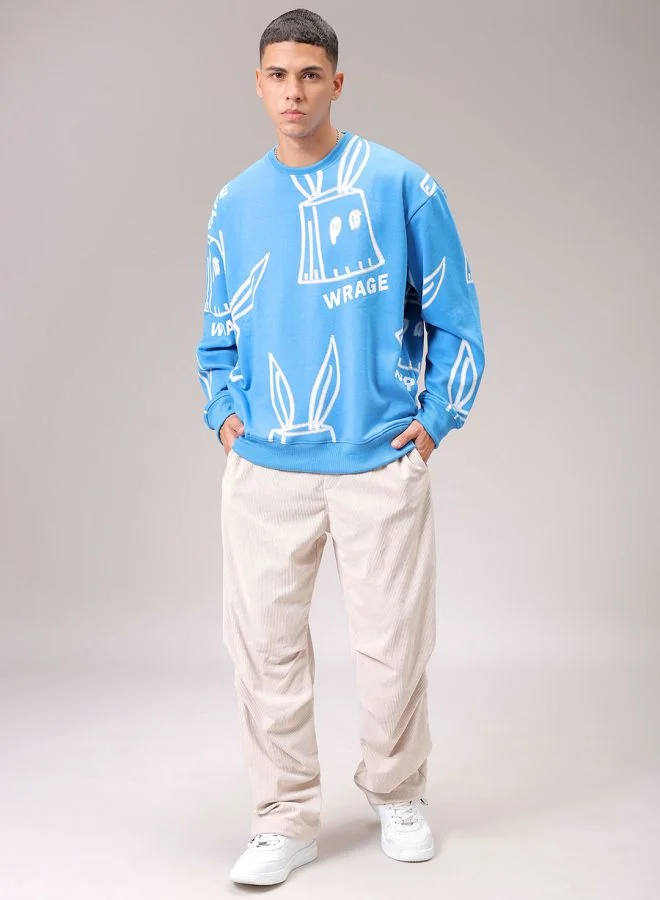 The Indian Garage Co Men Oversized Abstract Crew Neck Overhead Sweatshirt