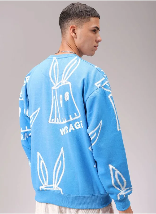 شركة المرآب الهندية Men Oversized Abstract Crew Neck Overhead Sweatshirt