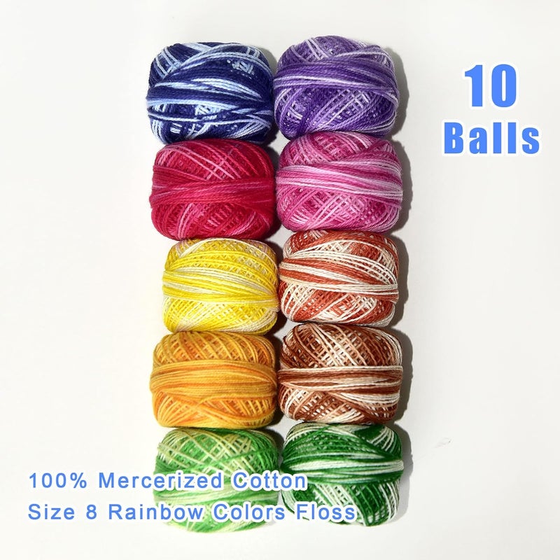 colored bird Crochet Thread 10 Balls Cardinal Size 8 for Crochet Hardanger Cross Stitch Needlepoint Hand Embroidery (Variegated Dark Colors Series) - Image 2