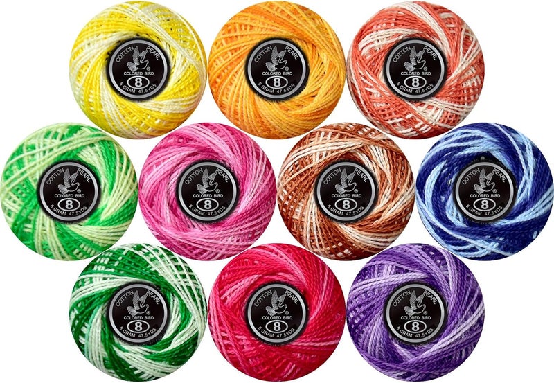 colored bird Crochet Thread 10 Balls Cardinal Size 8 for Crochet Hardanger Cross Stitch Needlepoint Hand Embroidery (Variegated Dark Colors Series) - Image 1