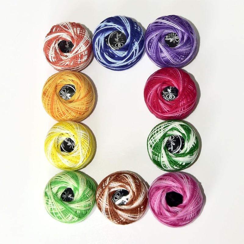 colored bird Crochet Thread 10 Balls Cardinal Size 8 for Crochet Hardanger Cross Stitch Needlepoint Hand Embroidery (Variegated Dark Colors Series) - Image 5