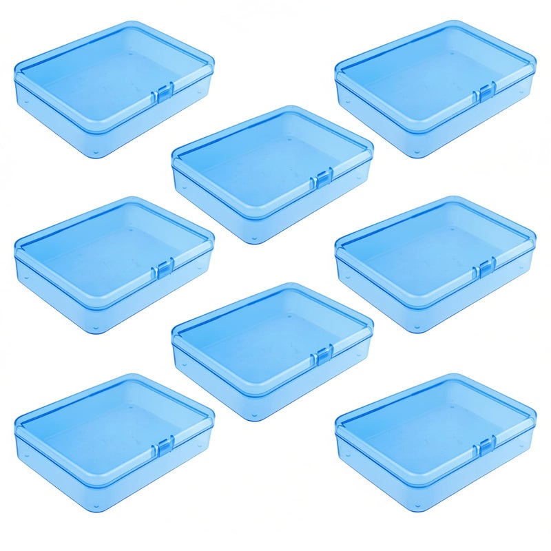 Goodma 8 Pieces Rectangular Plastic Boxes Empty Storage Organizer Containers with Hinged Lids for Small Items and Other Craft Projects (Blue, 4.5 x 3.3 x 1.1 inch) - Image 1
