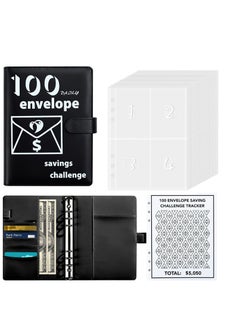 Excefore 100 Envelopes Saving Challenge Binder, Savings Binder with Laminated Tracker, Budget Binder with Cash Envelopes, Budget Planner, Easy and Fun Way to Save, Black  - Image 1