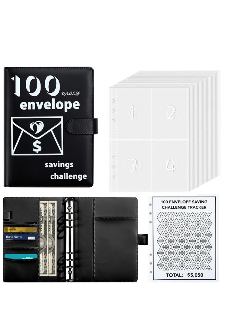 Excefore - 100 Envelopes Saving Challenge Binder, Savings Binder with Laminated Tracker, Budget Binder with Cash Envelopes, Budget Planner, Easy and Fun Way to Save, Black - Image 1
