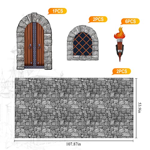 TaoBary 11 Pieces Medieval Party Decorations Kit Medieval Scene Castle Decorations Set Including Stone Wall Backdrop Door Windows Torch Props for Halloween Castle Party Wall Decor Accessory - Image 3