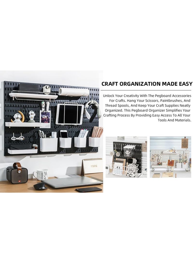 Wall Pegboard Organiser Set, 11.8" x 11.8" Panels with Storage Hooks, Shelves and Photo Clips (White) - Image 4
