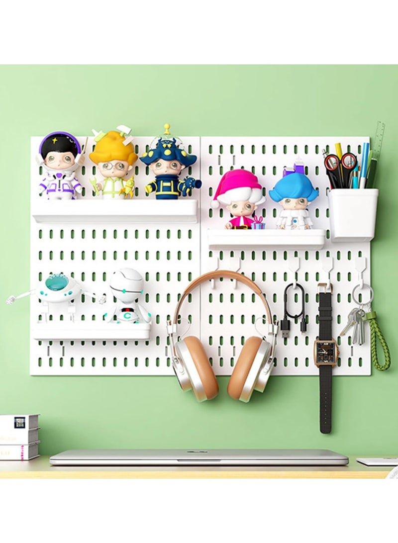 Wall Pegboard Organiser Set, 11.8" x 11.8" Panels with Storage Hooks, Shelves and Photo Clips (White) - Image 3
