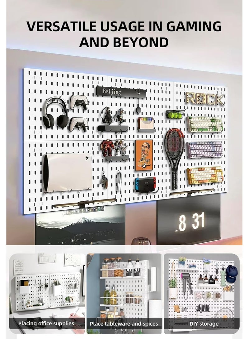 Wall Pegboard Organiser Set, 11.8" x 11.8" Panels with Storage Hooks, Shelves and Photo Clips (White) - Image 5