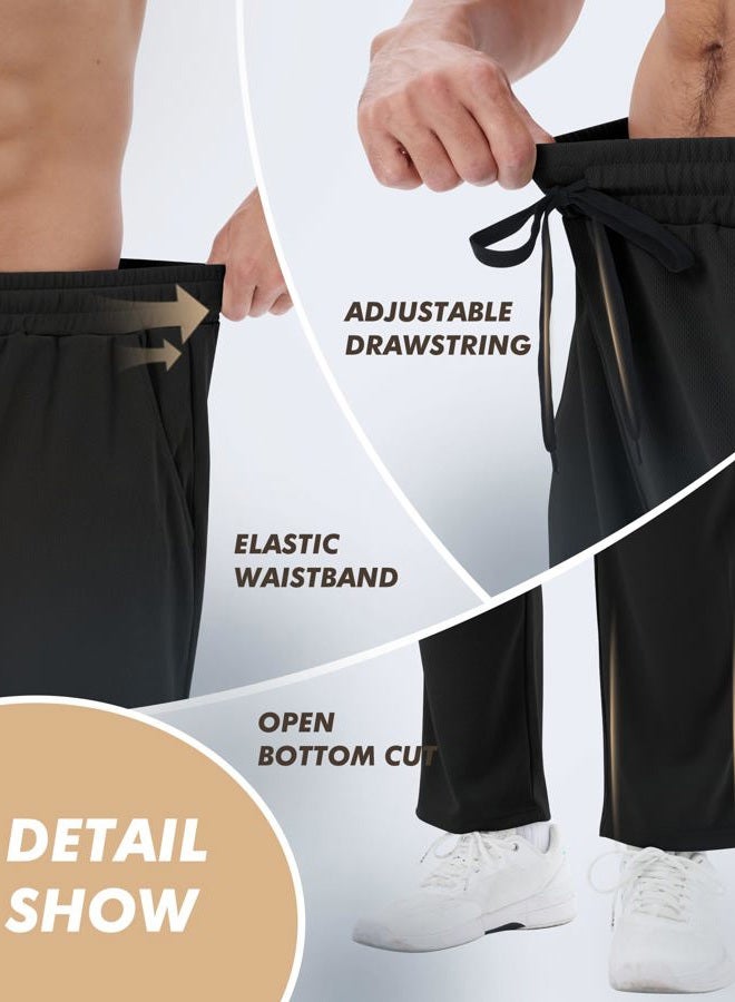 BOOJO 3 Pack Mens Sweatpants with Pockets - Mesh Open Bottom Athletic Joggers for Men Loose Fit Gym Workout Running Pants, 4-black/Dark Grey/Light Grey, L - Image 4