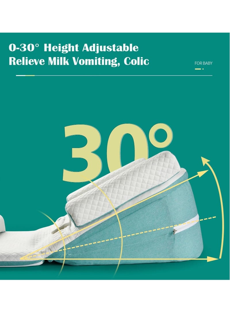 سرير الرضع المحمول، سرير السفر للرضع، عش النوم للرضع، وسادة دعم الرضاعة، وسادة مضادة للارتجاع، قابلة للتعديل من 0-30° لتخفيف القيء، القضبان الجانبية (أزرق فاتح) - Image 3